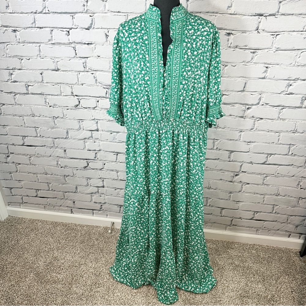 Adorne Floral Tiered Maxi Dress Size 22W Green Cottagecore Prairie Modest - Picture 2 of 14